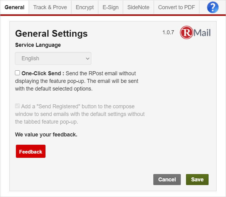 RMail for Gmail - General Settings
